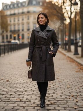 Lundstrom contemporary long wool blend trench pleather winter canadian coat 10